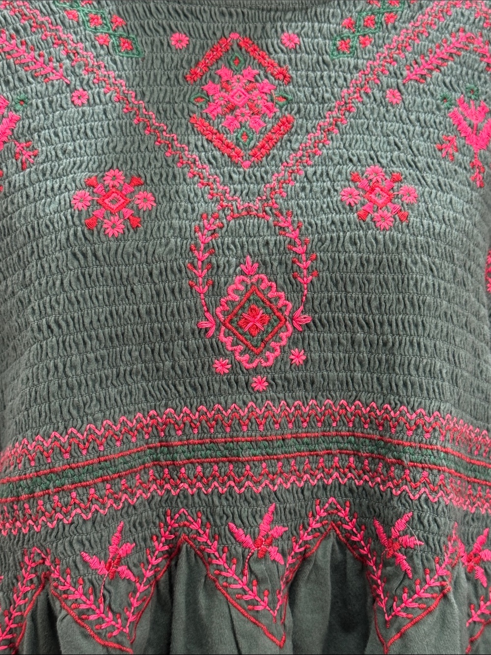 Free People Teal Embroidered Ruffle-Hem Pullover - Picture 4 of 5